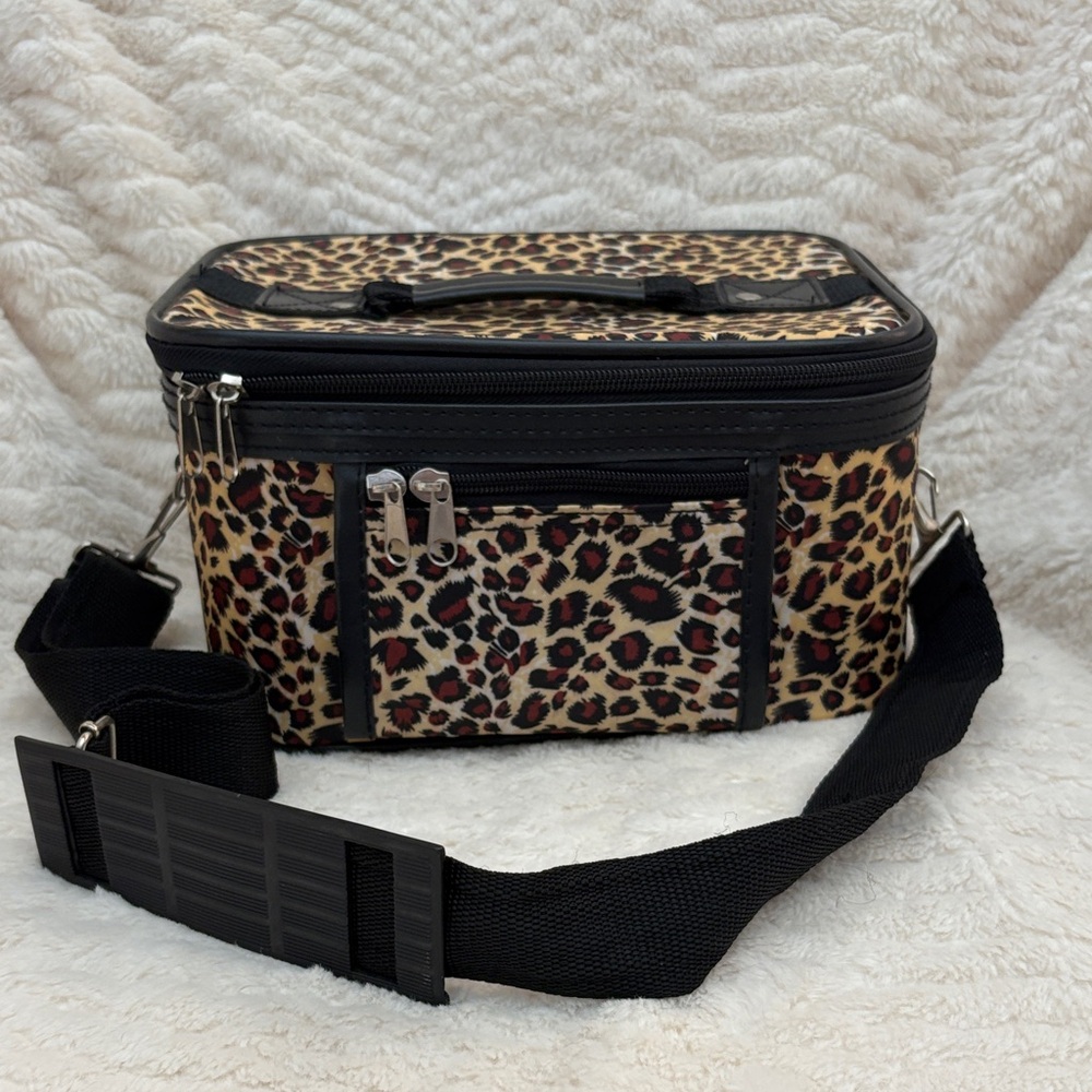 Leopard Print Make-up Bag with Black Strap